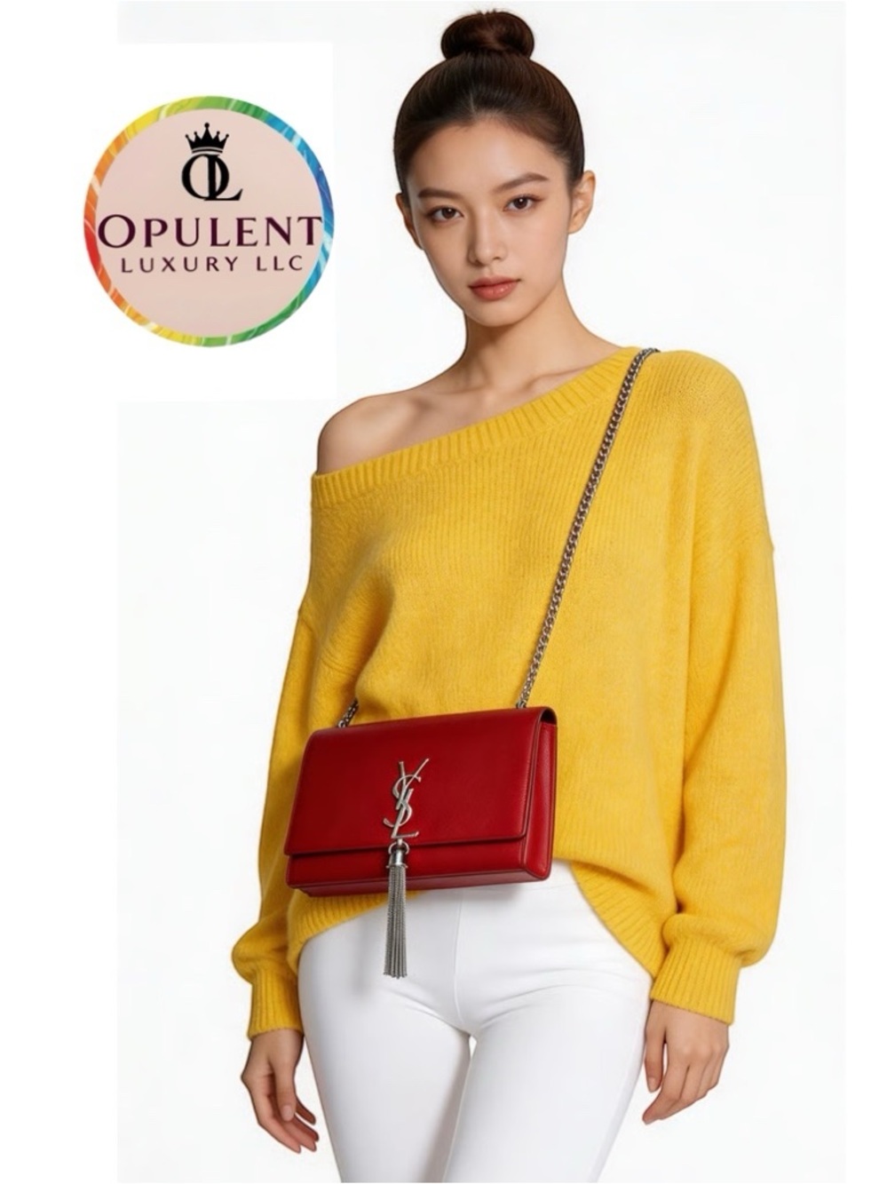 29-26 Preloved Saint Laurent Red Tassel Monogram Shoulder